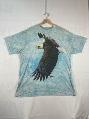 Vintage Y2K 2001 The Mountain Eagle Sky Blue Bob Travers T shirt Sz XL FLAW